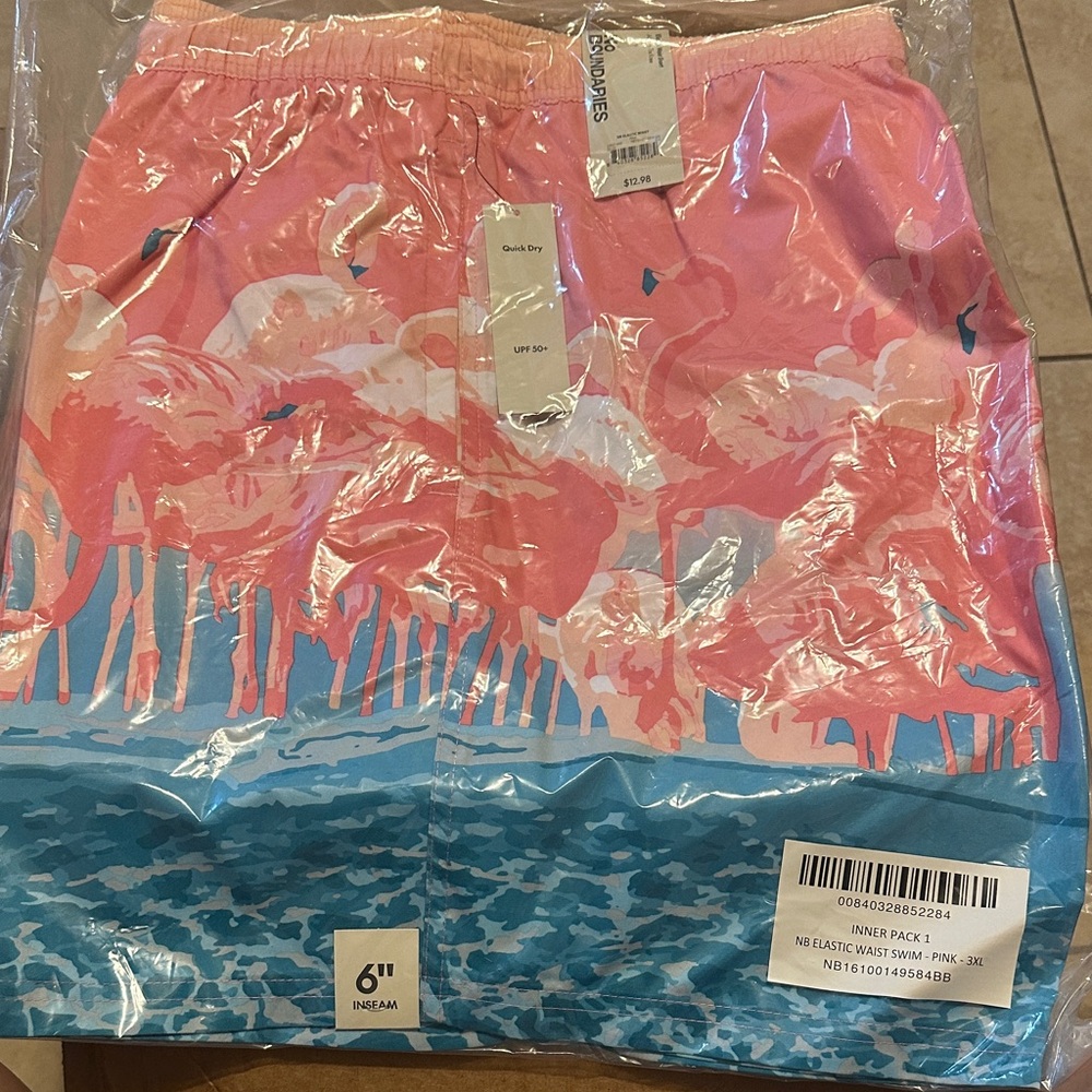 Pink Flamingo Print Swim Trunks